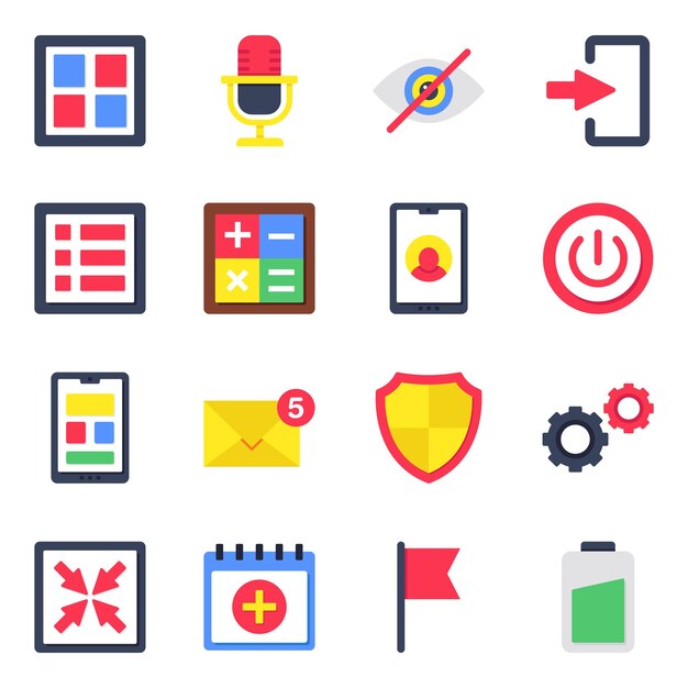 Conjunto de iconos planos de la interfaz de usuario