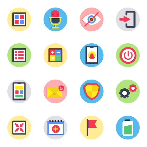 Conjunto de iconos planos de la interfaz de usuario