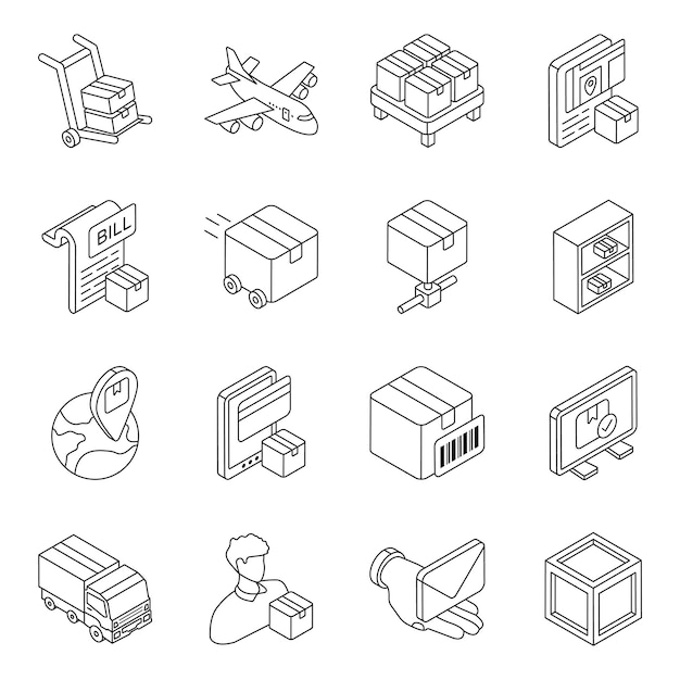 Conjunto de íconos planos de logística y carga