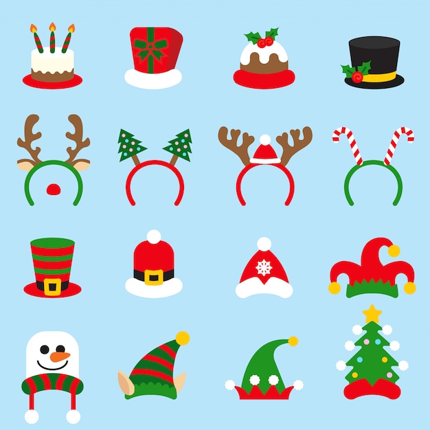 Conjunto de iconos planos Máscaras de carnavales de Navidad