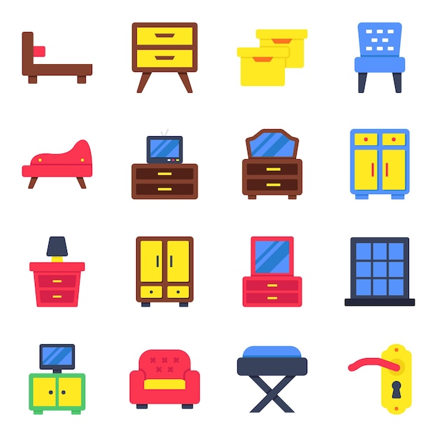Conjunto de íconos planos de muebles