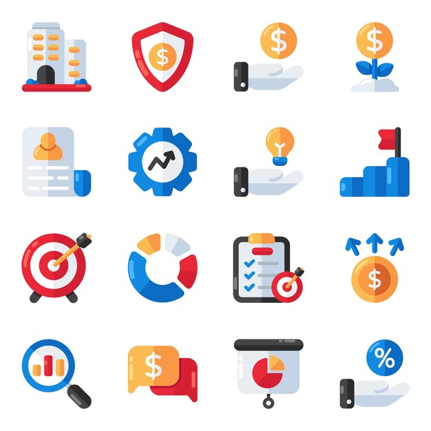 Conjunto de íconos planos de negocios y datos