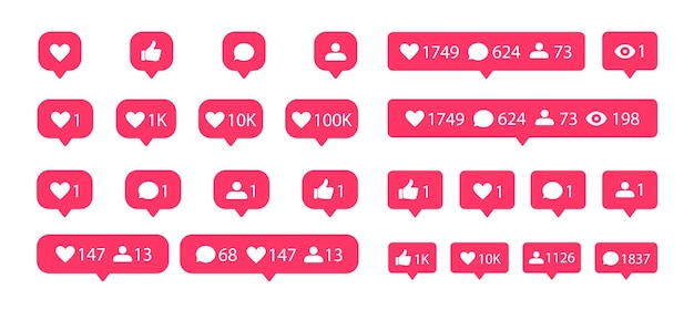 Vector conjunto de iconos planos de notificación de redes sociales como seguidor de comentarios y botones de vista iconos de burbuja de redes sociales vectoriales