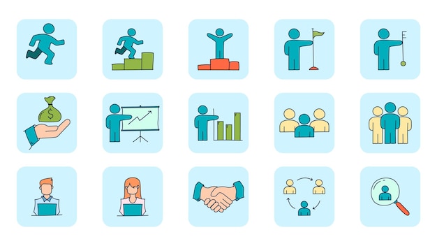 Conjunto de iconos planos de personas de negocios Conjunto de elementos de personas de negocios