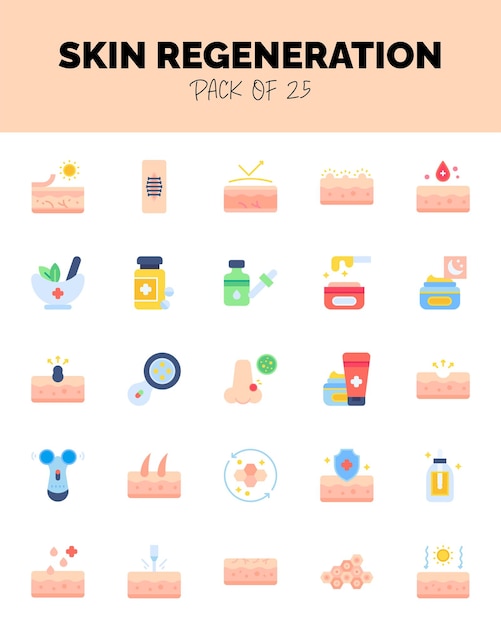 conjunto de iconos planos de regeneración de la piel para la ilustración vectorial de la web del logotipo