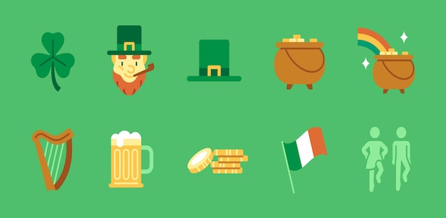 Un conjunto de iconos planos relacionados con el Día de San Patricio