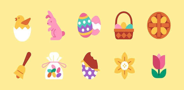 Un conjunto de iconos planos relacionados con la Pascua