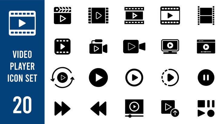 Conjunto de iconos planos para el reproductor de video
