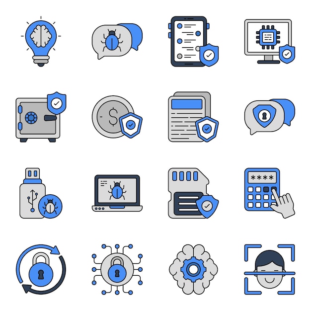 Conjunto de iconos planos de seguridad y seguridad