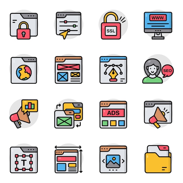 Conjunto de íconos planos de SEO y Web