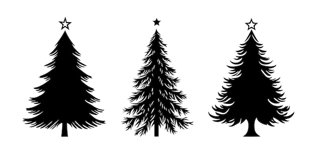 Conjunto de iconos planos de silueta de árbol de Navidad
