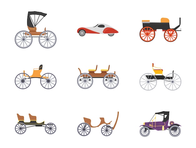 Conjunto de iconos planos de transporte vintage