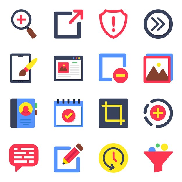Conjunto de íconos planos de Ui y datos