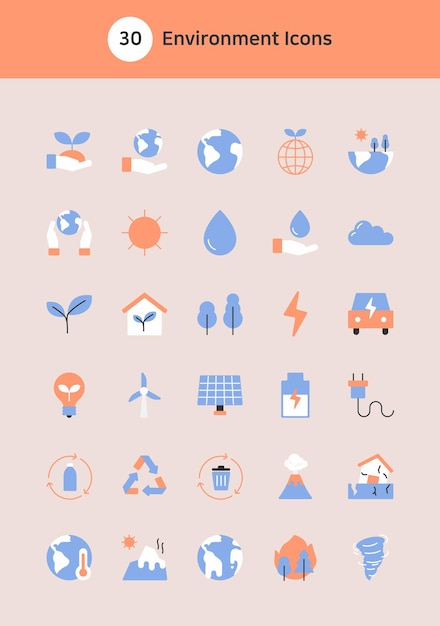 Conjunto de iconos planos del vector de entorno