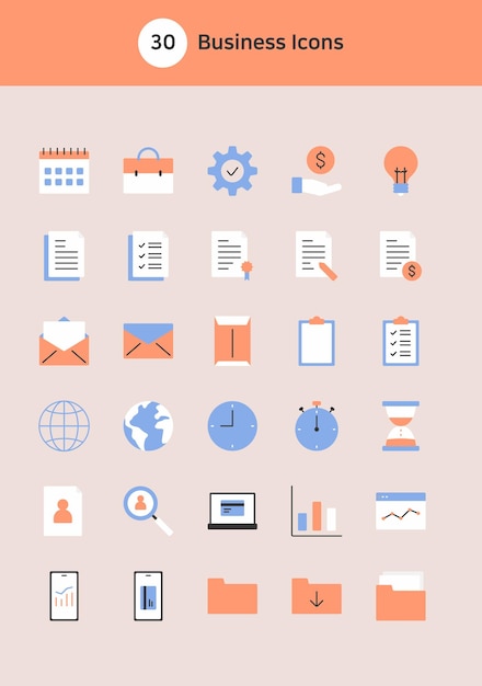 Conjunto de iconos planos de vectores comerciales