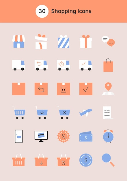 Conjunto de iconos planos vectoriales de compras