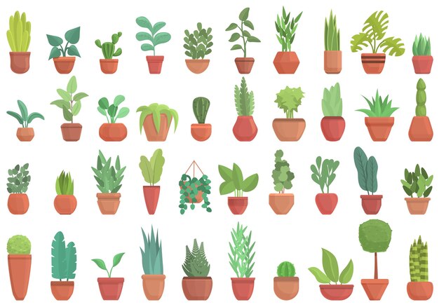 Conjunto de iconos de plantas. Conjunto de dibujos animados de iconos de plantas