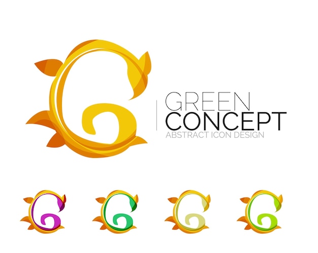 Conjunto de iconos de plantas ecológicas abstractas logotipo de empresa naturaleza verde conceptos limpio diseño geométrico moderno