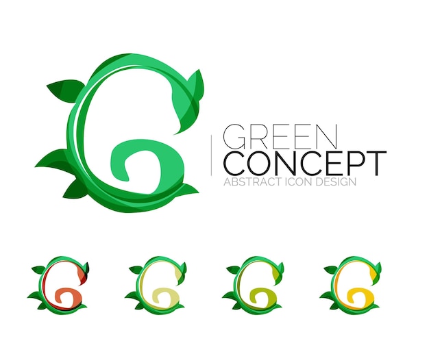 Conjunto de iconos de plantas ecológicas abstractas logotipo de empresa naturaleza verde conceptos limpio diseño geométrico moderno