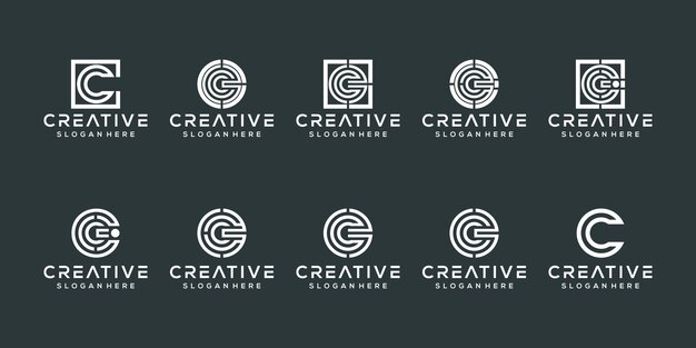 Conjunto de iconos de plantilla de logotipo abstracto letra inicial c para negocios de moda financiera automotriz