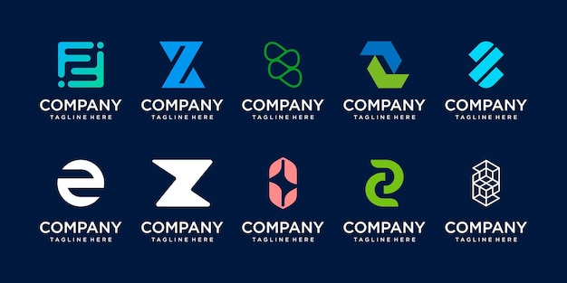 Conjunto de iconos de plantilla de logotipo de letra inicial z de colección para negocios de tecnología digital de moda