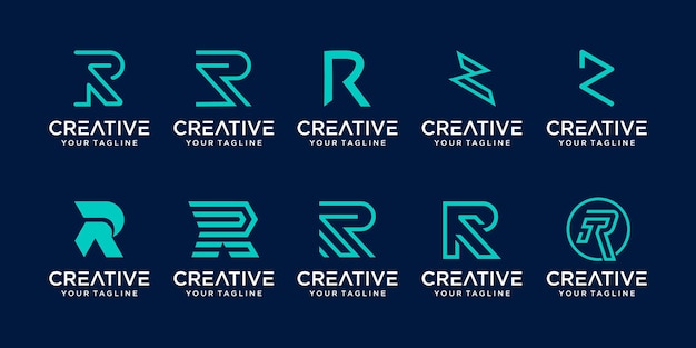 Conjunto de iconos de plantilla de logotipo monograma letra inicial R RR para negocios de moda digital empresarial