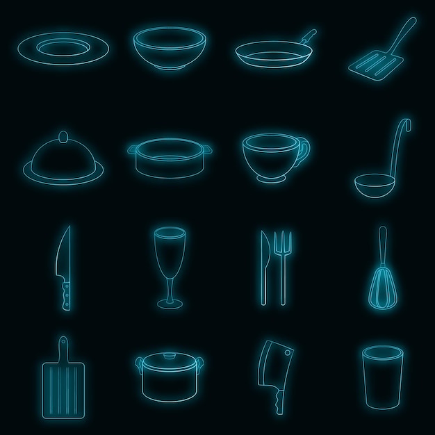 Conjunto de iconos de platos básicos neón vectorial