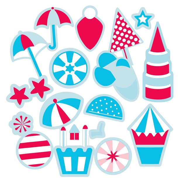 Conjunto de iconos de playa de verano y carnaval