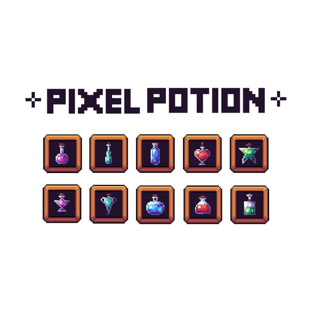 El conjunto de iconos de la poción de pixel art