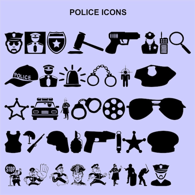 Conjunto de iconos de policía vector negro