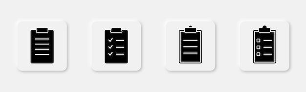 Conjunto de iconos del portapapeles Símbolo de documento en glifo Icono del portapapeles en sólido Lista de verificación del portapapeles en vector