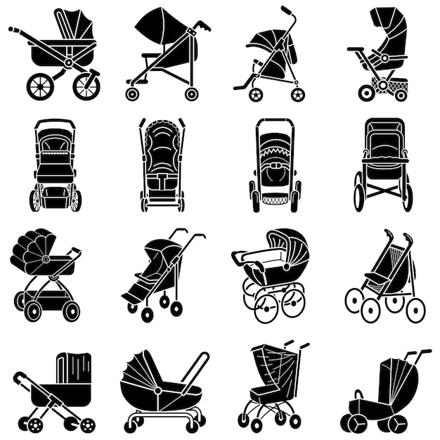 Conjunto de iconos de Pram, estilo simple