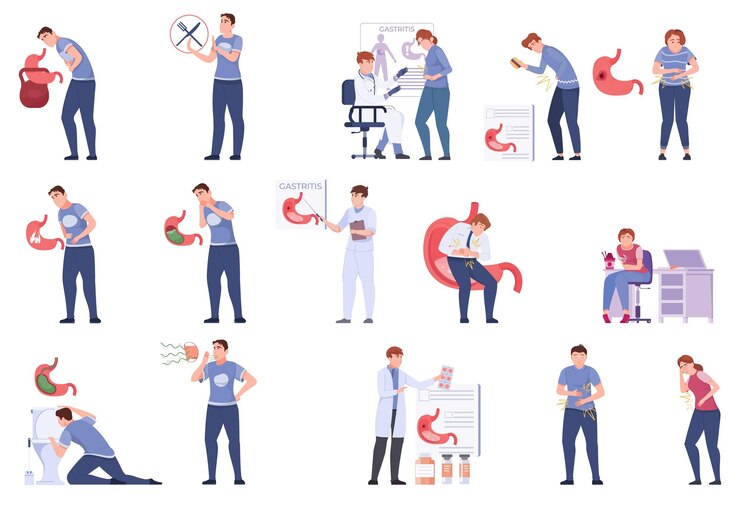 Vector conjunto de iconos de problemas gastronómicos