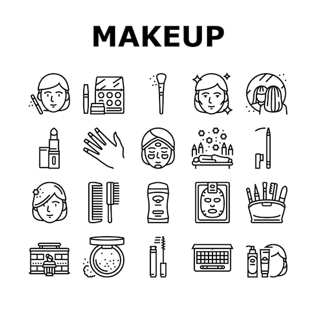 Conjunto de iconos de procedimiento de cosmetología de maquillaje Vector