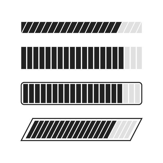 Conjunto de iconos de proceso de carga. Descargue y cargue la señal indicadora, símbolos en espera. Ilustración vectorial.