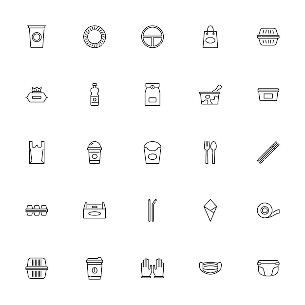 Conjunto de iconos de productos desechables