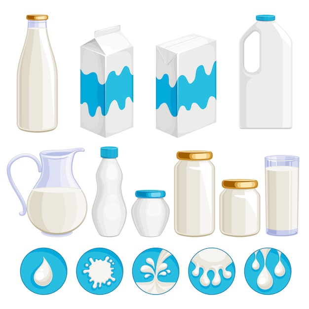 Conjunto de iconos de productos lácteos de leche