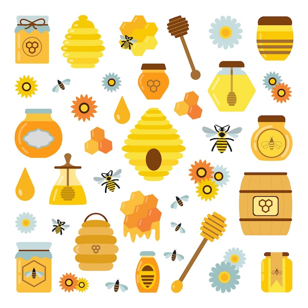 Conjunto de iconos de productos de miel orgánica