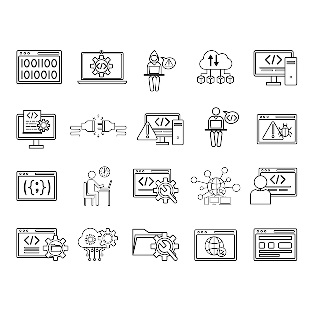 Conjunto de íconos de programación y codificación