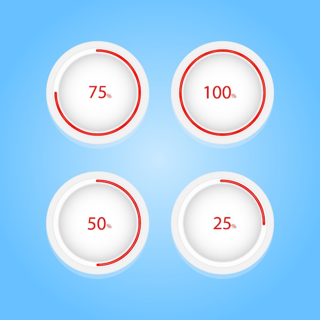 Conjunto de iconos de progreso circular. ilustración vectorial