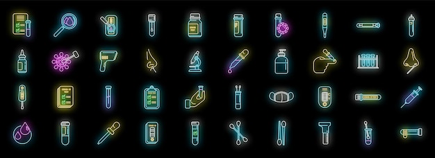 Conjunto de iconos de prueba covid neón vectorial