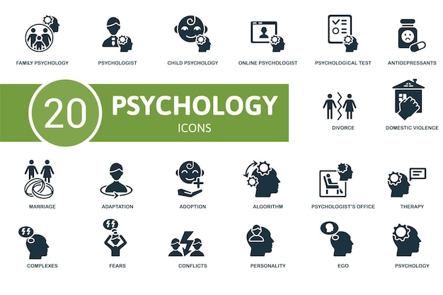 El conjunto de iconos de psicología contiene iconos editables tema de psicología