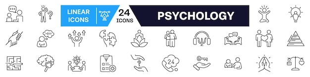 Conjunto de iconos de psicología Estilo lineal