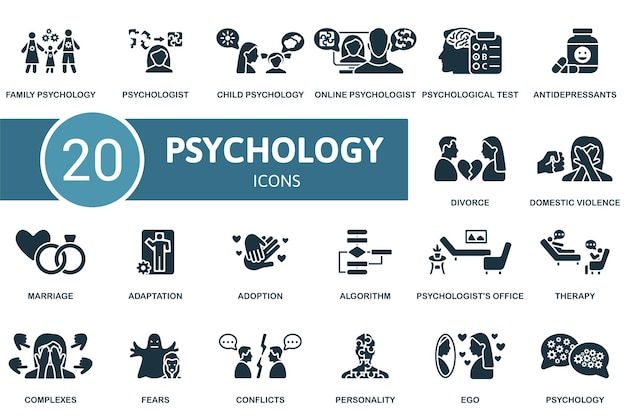 Conjunto de iconos de psicología iconos creativos psicología familiar