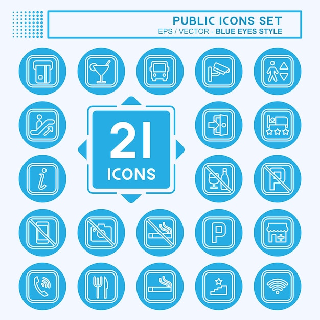 Conjunto de iconos Público relacionado con el diseño de estilo de ojos azules del símbolo de información editable