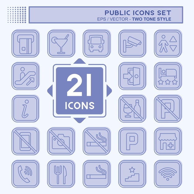 Conjunto de iconos Público relacionado con el diseño de estilo de símbolo de información de dos tonos editable