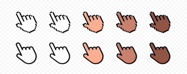 Conjunto de iconos de puntero de mano Haga clic en el botón Computadora cursor vector gráfico diseño plano Cursores de mano gran colección