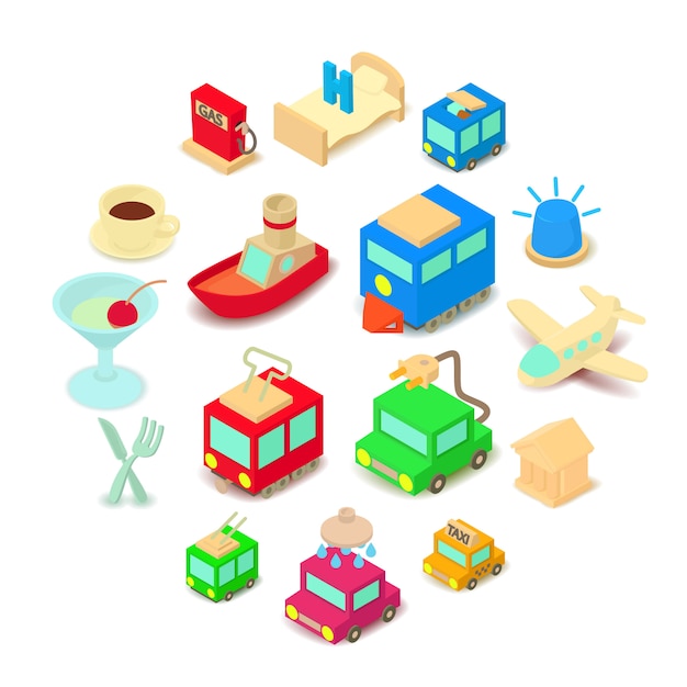 Conjunto de iconos de puntos de interés, estilo de dibujos animados