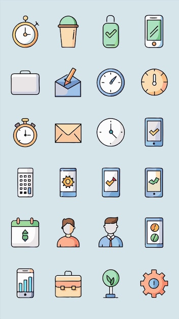 un conjunto de iconos que incluyen un reloj una persona un teléfono y un reloj