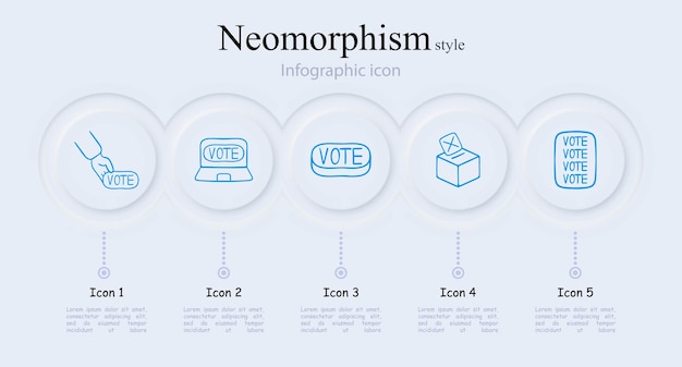 Conjunto de iconos que representan elecciones y votaciones Los iconos de la boleta de democracia establecen el voto electoral Estilo de neomorfismo Icono de línea vectorial para negocios